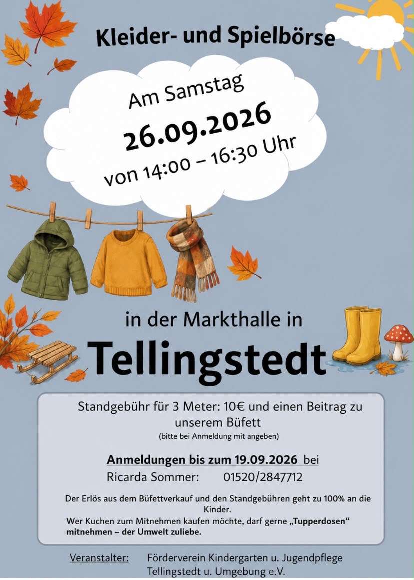 Einladung zur Kleider- und Spielbörse in der Markthalle in Tellingstedt