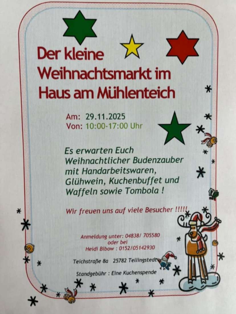 Eine Einladung zum Weihnachtsmarkt im Haus am Mühlenteich.