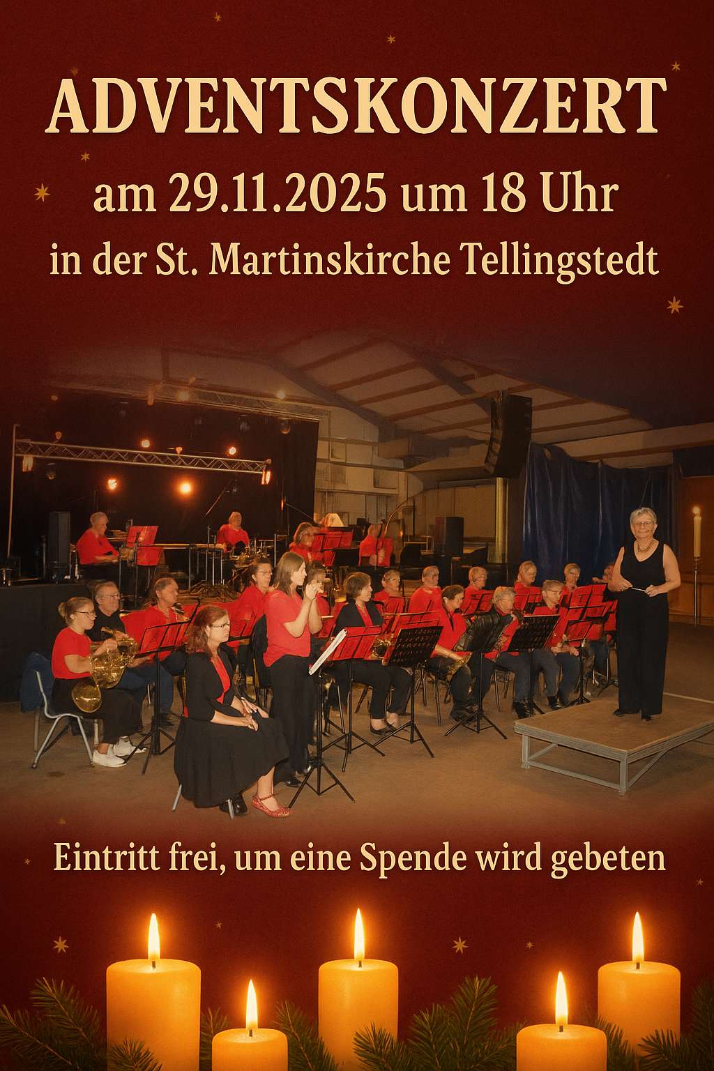 Auf dem Bild ist das Tellingstedter St. Martini Orchester zu sehen. Wie sie vor ihrem Notenblatt sitzen und musizieren.