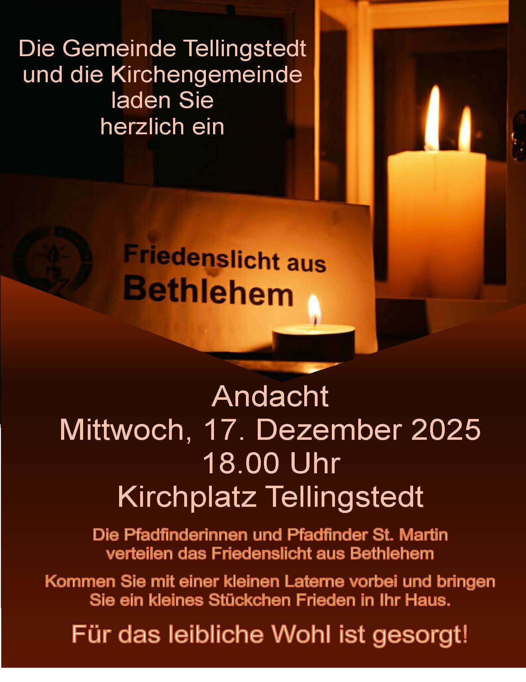 Einladung zur Andacht mit Verteilung des Friedenslicht aus Bethlehem