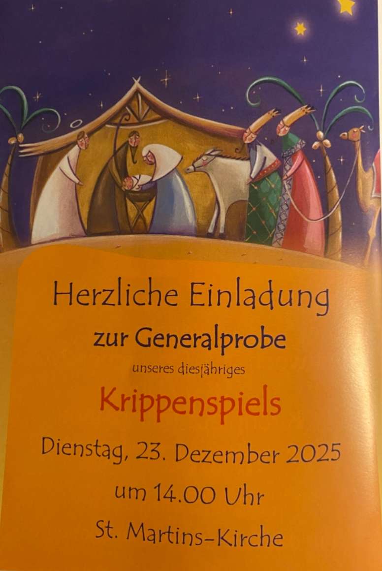 Einladung zur Generalprobe des diesjährigen Krippenspiels