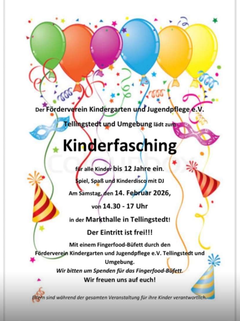 Eine bunte Einladung mit Luftballons zum Kinderfasching.
